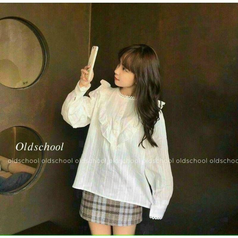 Set áo cổ bèo- chân váy caro