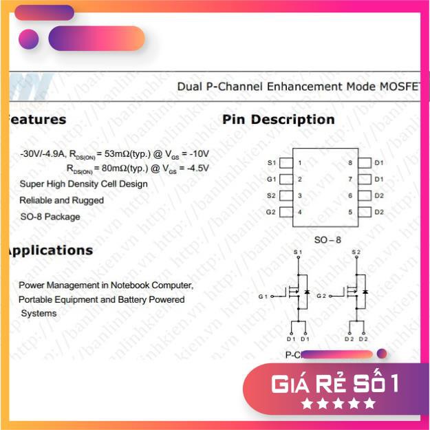 [Minh Hà] APM4953 SOP8 MOSFET P-2CH 3A 30V (SMD)