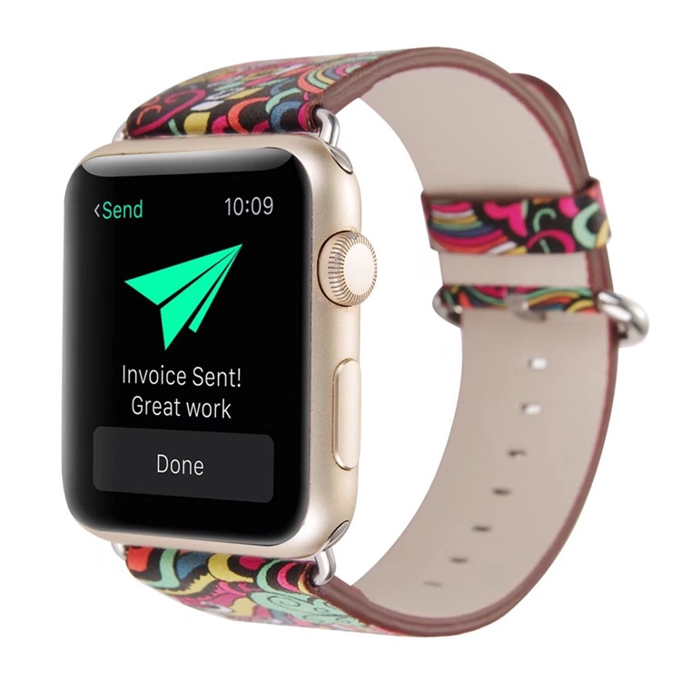 Dây Đeo Đồng Hồ Thông Minh Bằng Da In Họa Tiết Cho Apple Watch Series 1 2 3 4 5 6 7 42mm 44mm 38mm 40mm 41mm 45mm