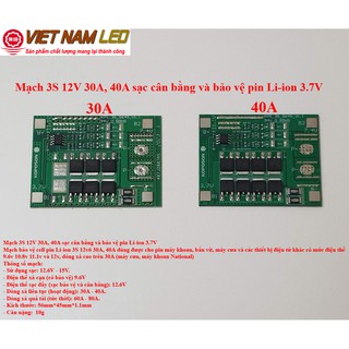 Mạch 3S 12V 30A, 40A sạc cân bằng và bảo vệ pin Li-ion 3.7V