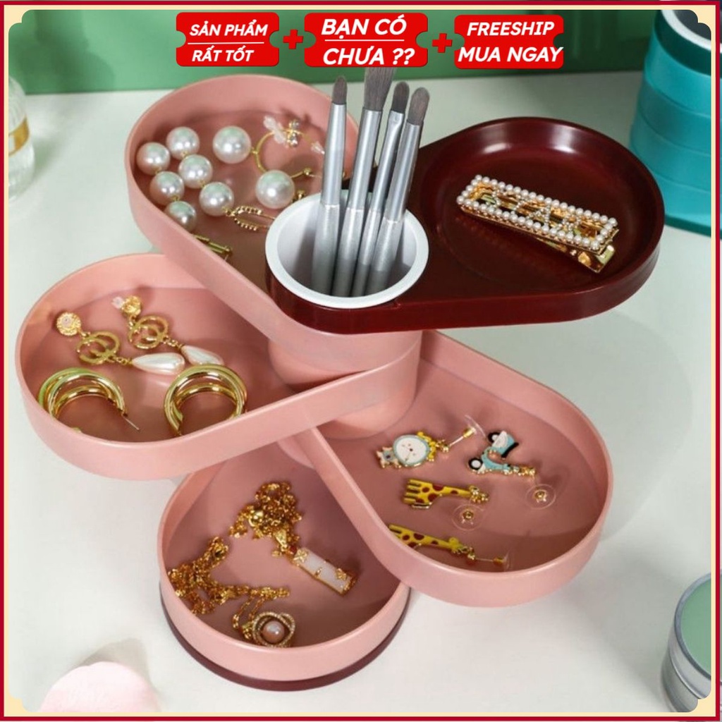 PVN32373 Kệ, Hộp đựng trang sức bông tai 5 tầng hình cánh hoa xoay 360 có chỗ để cọ