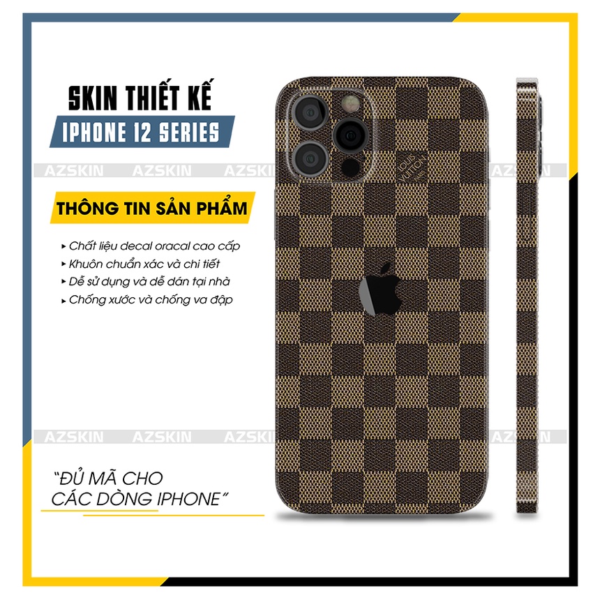 Miếng Dán Skin Hoa Văn LV Nâu IPhone 12 Mini - 12 Pro Max |SK_IPLB91| Film Cao Cấp Chông Xước, Dán Lưng Viền, Cắt Sẵn