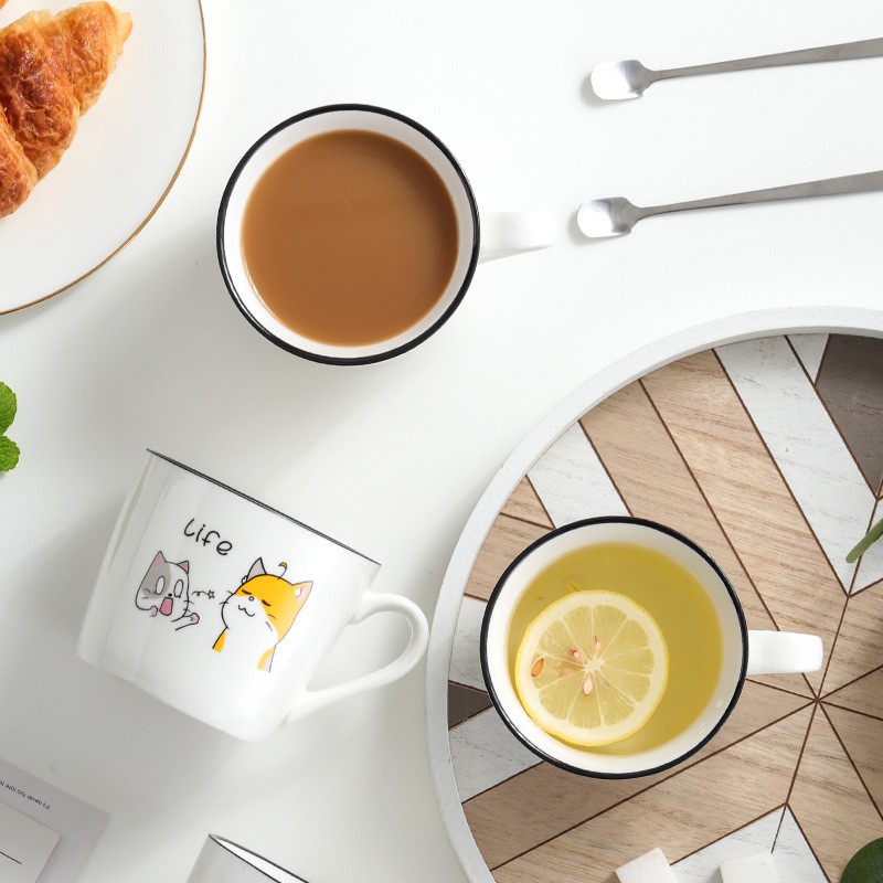 Cốc cafe, pha trà bằng sứ hình mèo siêu đáng yêu có 4 hoa tiết mèo xinh xắn