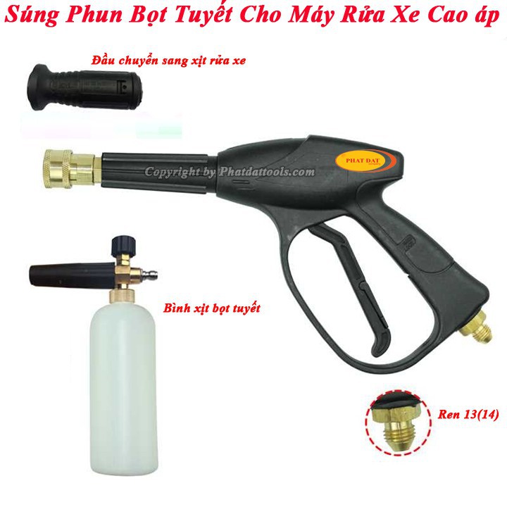 Combo Bình Phun Bọt Tuyết và Súng Xịt Rửa Xe Cho Máy Rửa Xe Mini-Tặng kèm đầu nối nhanh