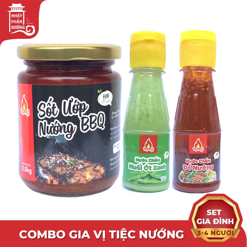 Combo nước sốt ướp thịt nướng BBQ 250g + tương chấm đồ nướng 120g, nước chấm hải sản muối ớt xanh 120g