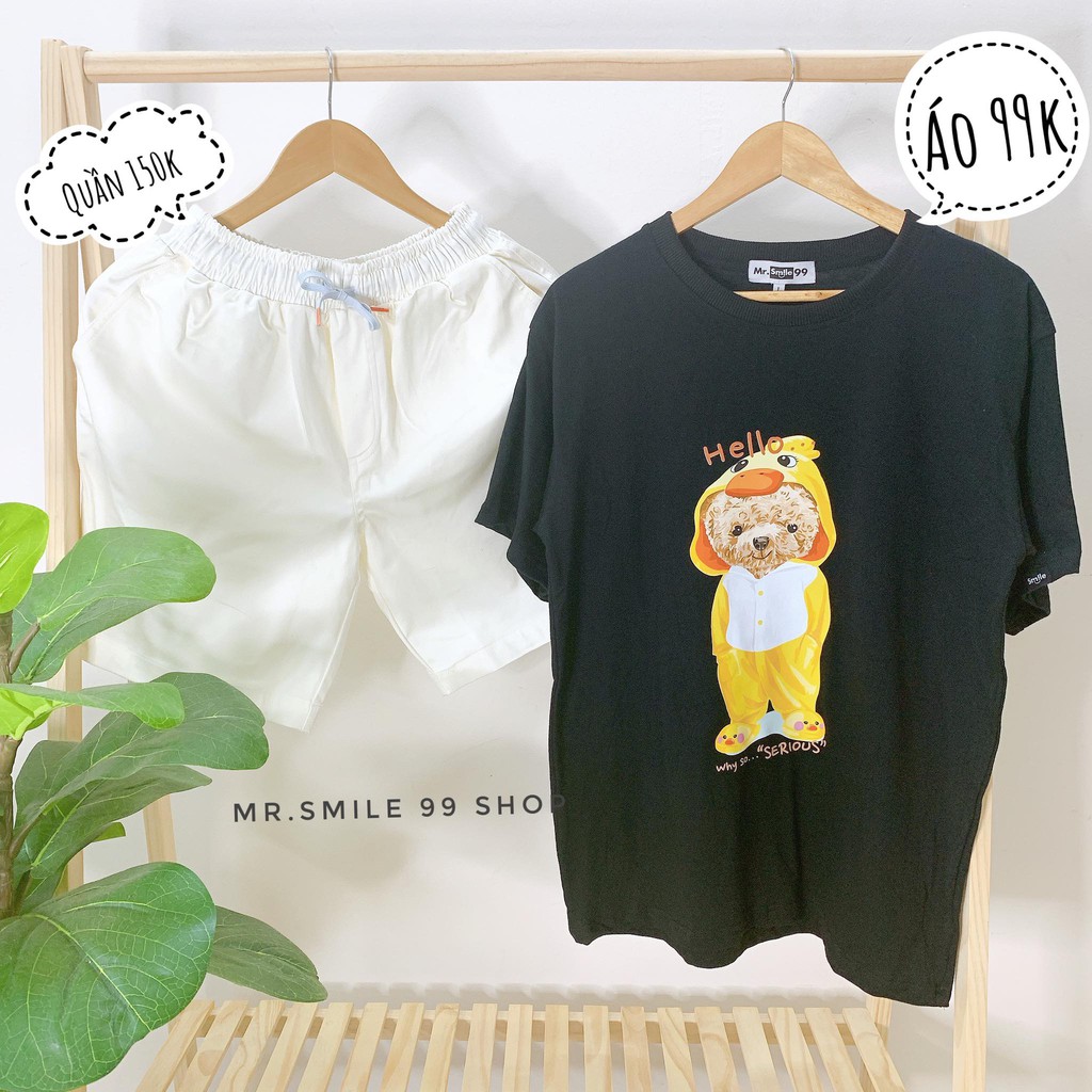 [HÌNH THẬT] Áo Thun Unisex Nam Nữ Tay Lỡ From Rộng Gấu CUTE Mr Smile 99