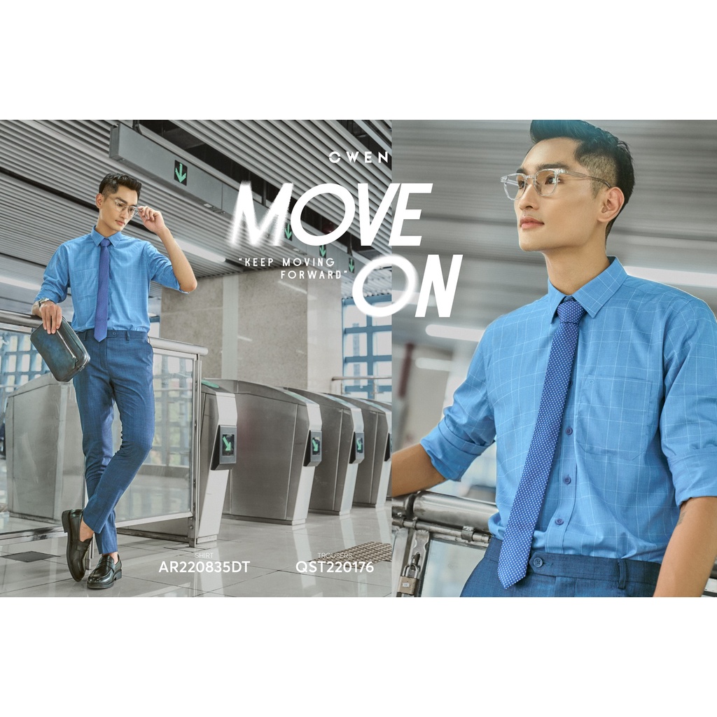 Áo Sơ Mi Nam Dài Tay OWEN AR220835DT Somi Công Sở Vải Sợi Tre Cao Cấp Kẻ caro xanh trắng Dáng Regular Fit Tà Lượn Có Túi