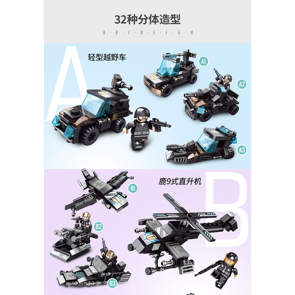 Bộ đồ chơi xếp hình Lego cảnh sát KAVY với hơn 820 chi tiết với robot, máy bay, xe cảnh sát... kèm hộp đựng