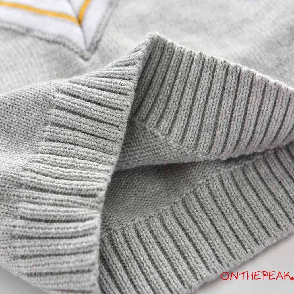 Áo len gile dệt kim mũi dày cổ V không tay có đường chỉ dưới eo cho trẻ em