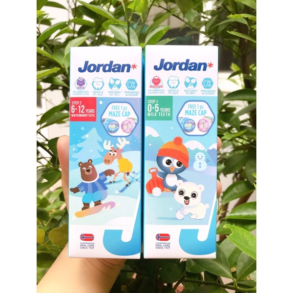 Kem đánh răng Jordan cho bé vị dâu &amp; vị nho 75g(0-5y&amp;6-12y)