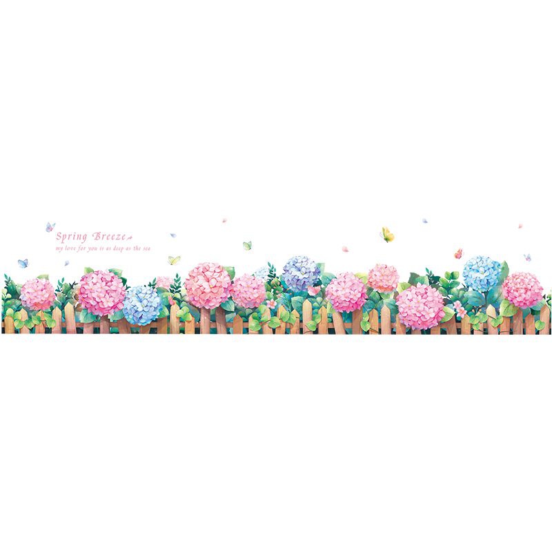 Decal dán tường chân tường cẩm tú cầu QR209555 decor trang trí phòng ngủ phòng khách