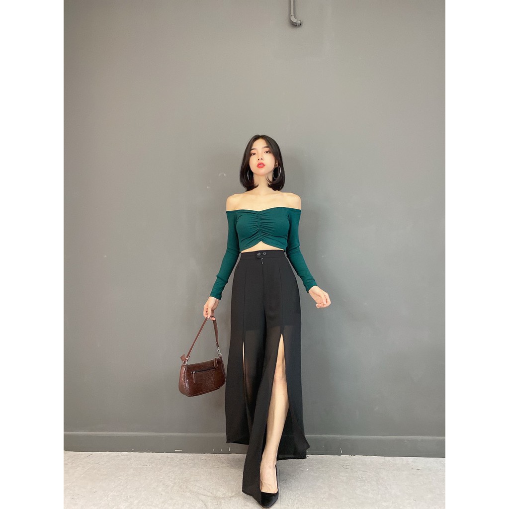Áo CropTop Bẹt Vai Tay Dài - YA044160