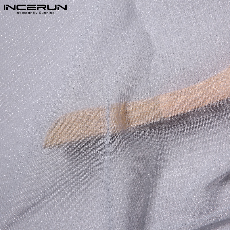 Áo Lưới INCERUN Cổ Tròn Ngắn Tay Vải Sáng Bóng Mềm Mại Xuyên Thấu Thời Trang Mùa Hè Cho Nam