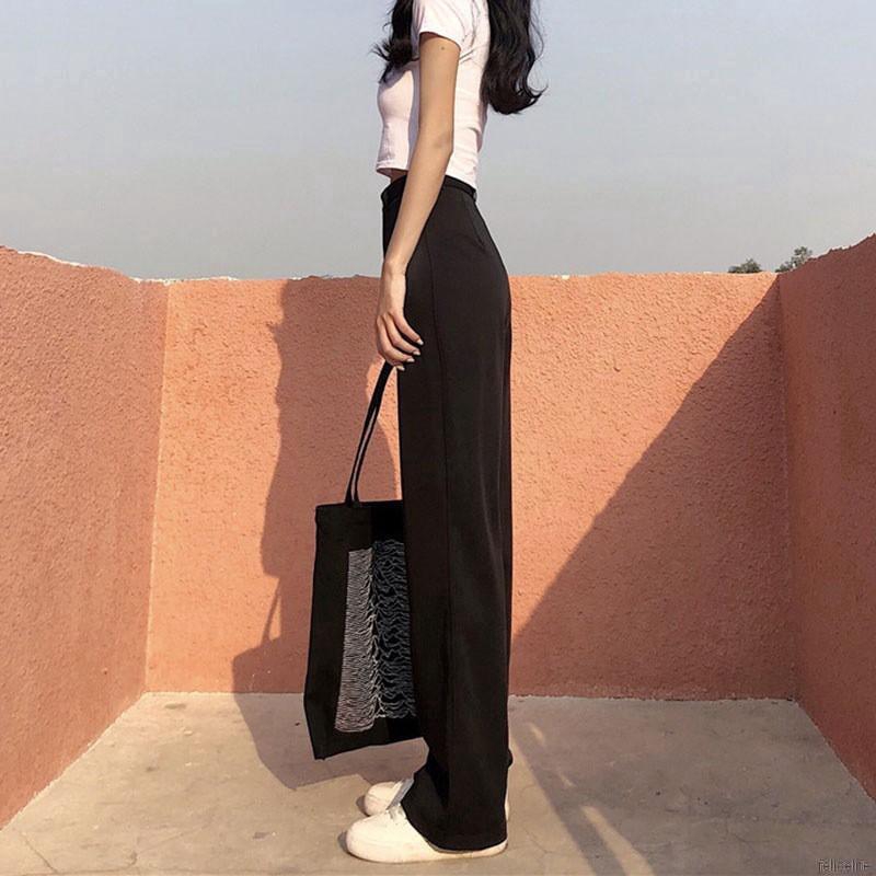 Quần dài lưng cao màu trơn cho nữ