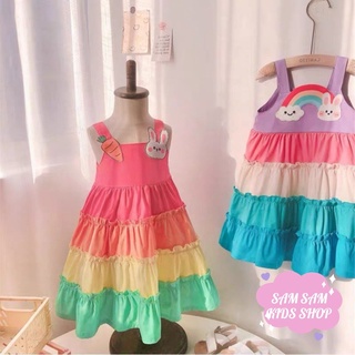 Váy hai dây bé gái cầu vồng sắc màu, Đầm bé gái 2 dây SAM SAM KIDS
