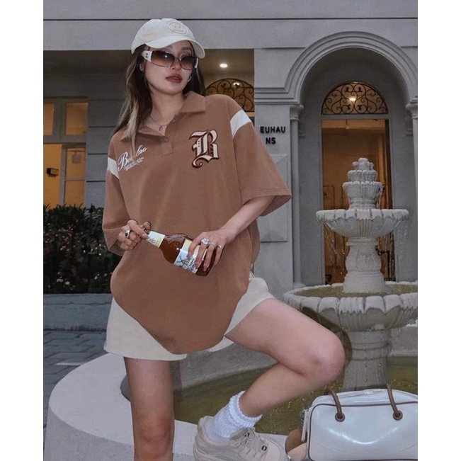 Set  Thun Beebro 97  Nữ [FREESHIP]  Bộ đồ áo pollo fom rộng tay lỡ kèm  quần short kaki   Ulzzang