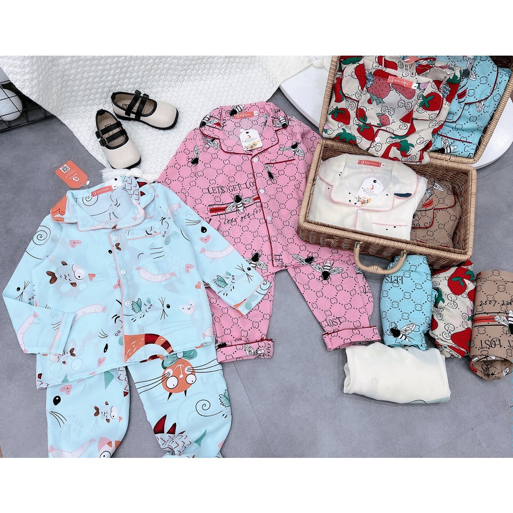 (12-42kg) Bộ Ngủ Pijama Lụa Mango Dài Tay Dành Cho Bé Gái, Họa Tiết Siêu Xinh - Babimama - BPN67