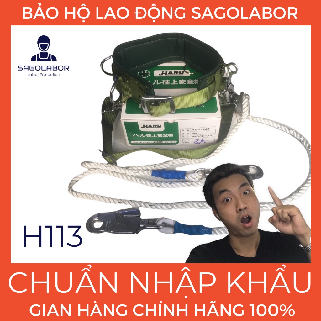 ☍✇HC113 - HARU Nhật Bản Dây đai an toàn điện lực bảo hộ lao động Gồm bụng và bảng dẹt 2 móc xoay