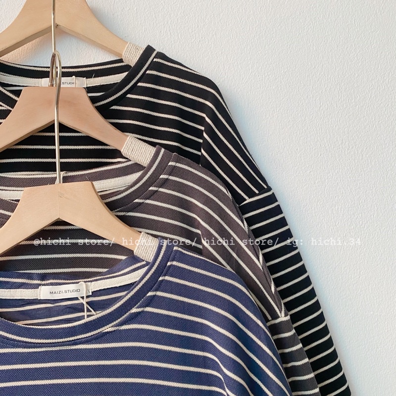 Áo thun dài tay sweater kẻ ngang mazi 6 màu hàn quốc hichi | BigBuy360 - bigbuy360.vn