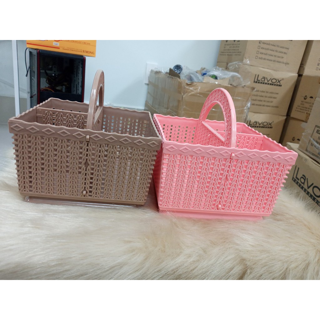 Giỏ nhựa đựng đồ nail  tận gốc  rổ nhựa xách tay PVC loại 1 cao cấp siêu bền xinh nhỏ gọn tiện lợi để dụng cụ làm móng