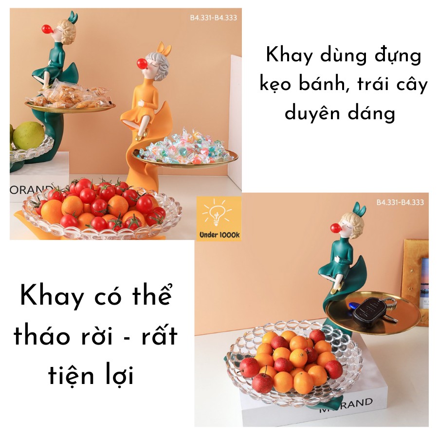 Tượng decor - tượng trang trí hình cô gái kèm khay đựng kẹo, ôm lọ hoa cực xinh xắn