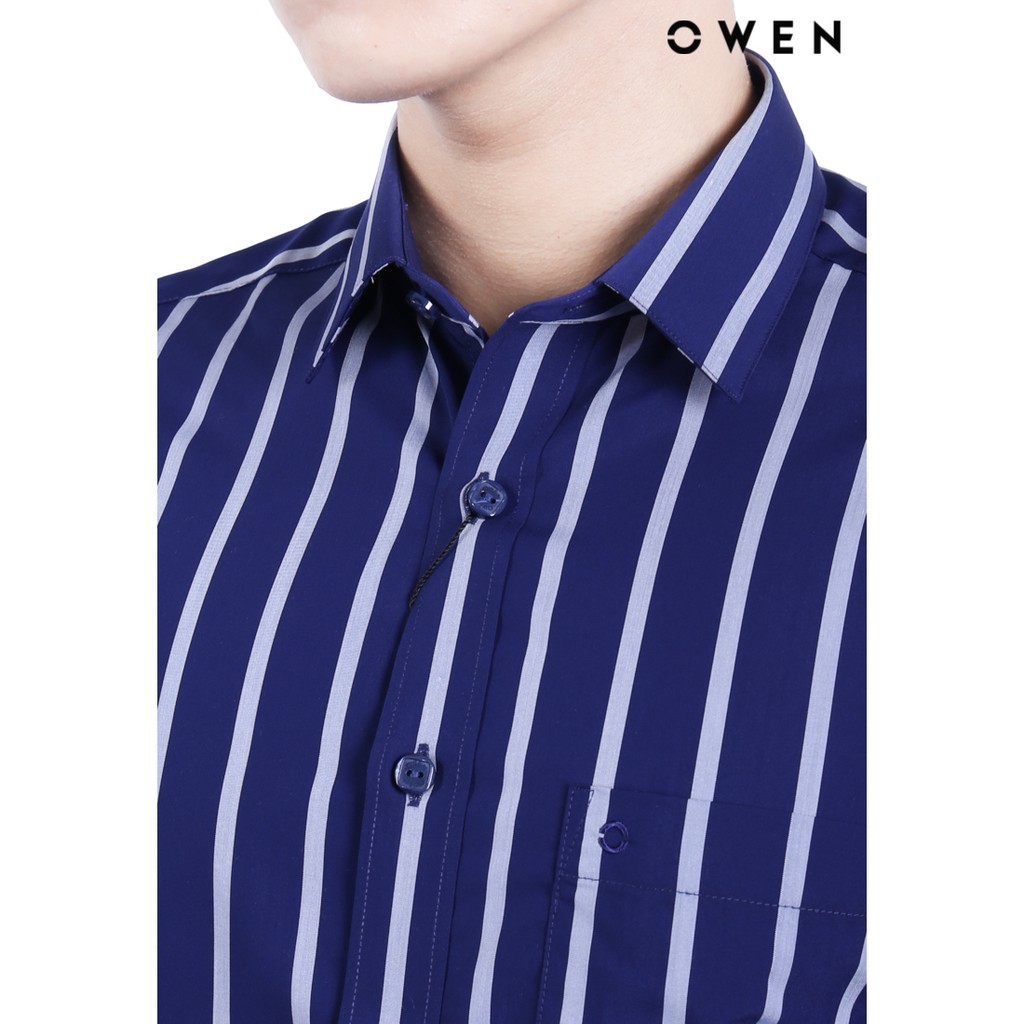 Áo sơ mi dài tay OWEN Bạch đàn Regularfit có túi màu xanh sọc - AR20748DT | BigBuy360 - bigbuy360.vn