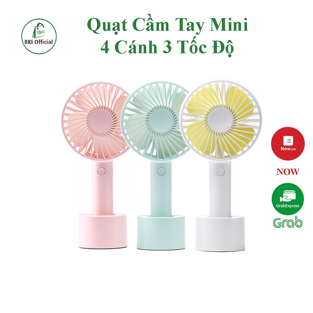 Quạt Cầm Tay Mini Pin Sạc 4 Cánh 3 Tốc Độ Gió Có Đế Để Bàn - Quạt Để Bàn Pin Sạc USB - QCT