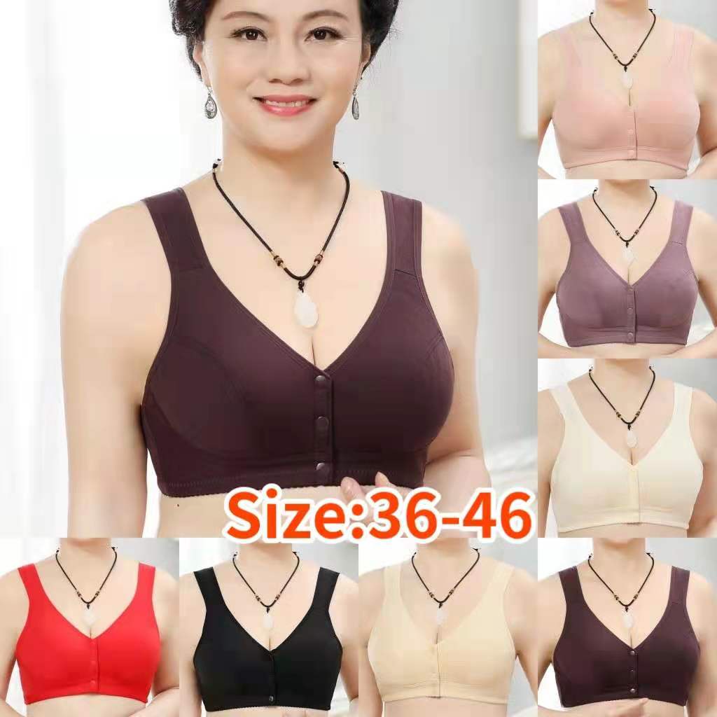 Áo Ngực Cotton Mềm Mại Cài Nút Phía Trước Không Viền Cỡ Lớn Cho Phụ Nữ Trung Niên Và Người Lớn Tuổi