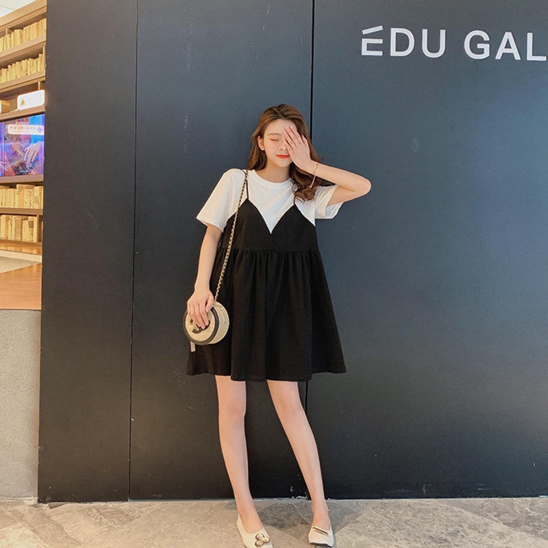 IELGY Đầm Giả Hai Lớp Tay Ngắn Dáng Rộng Thời Trang Mùa Hè