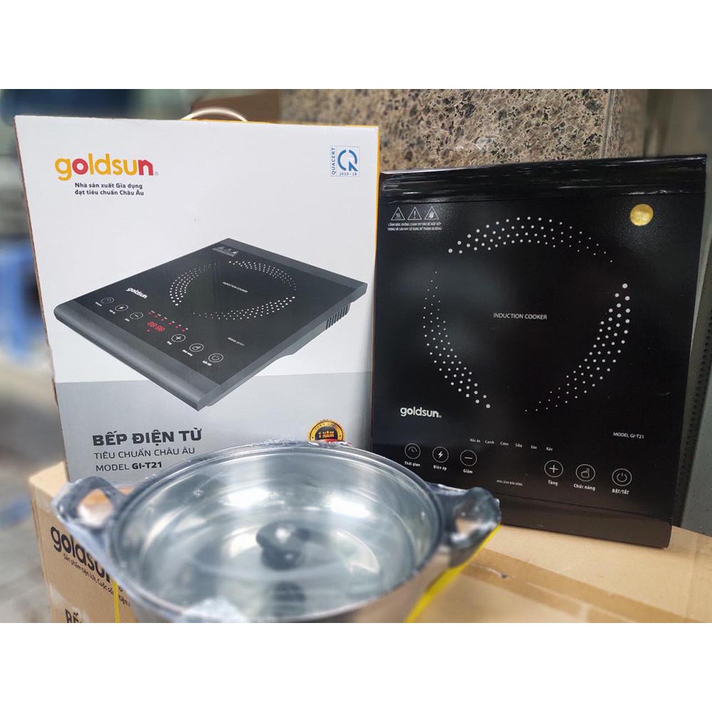 Bếp Điện Từ Đơn Cảm Ứng Goldsun Gl-T21 Công Suất 1400W Kèm Nồi Lẩu - Hàng Chính Hãng, Bảo Hành 12 Tháng