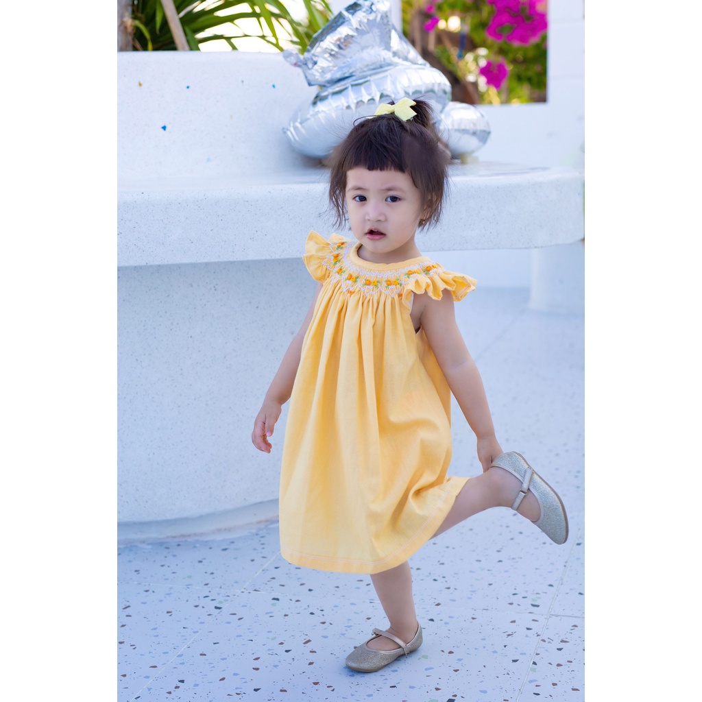 Váy Đầm Cho Bé Gái, Đầm Smock Thêu Tay Kiểu Cánh Tiên Phong Cách Bánh Bèo Dễ Thương Size 1 Tuổi -10 tuổi