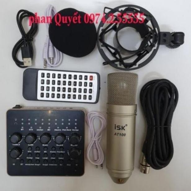 bộ míc hát thu âm livestream karaoke online micro isk at100 card v10 có điều khiển