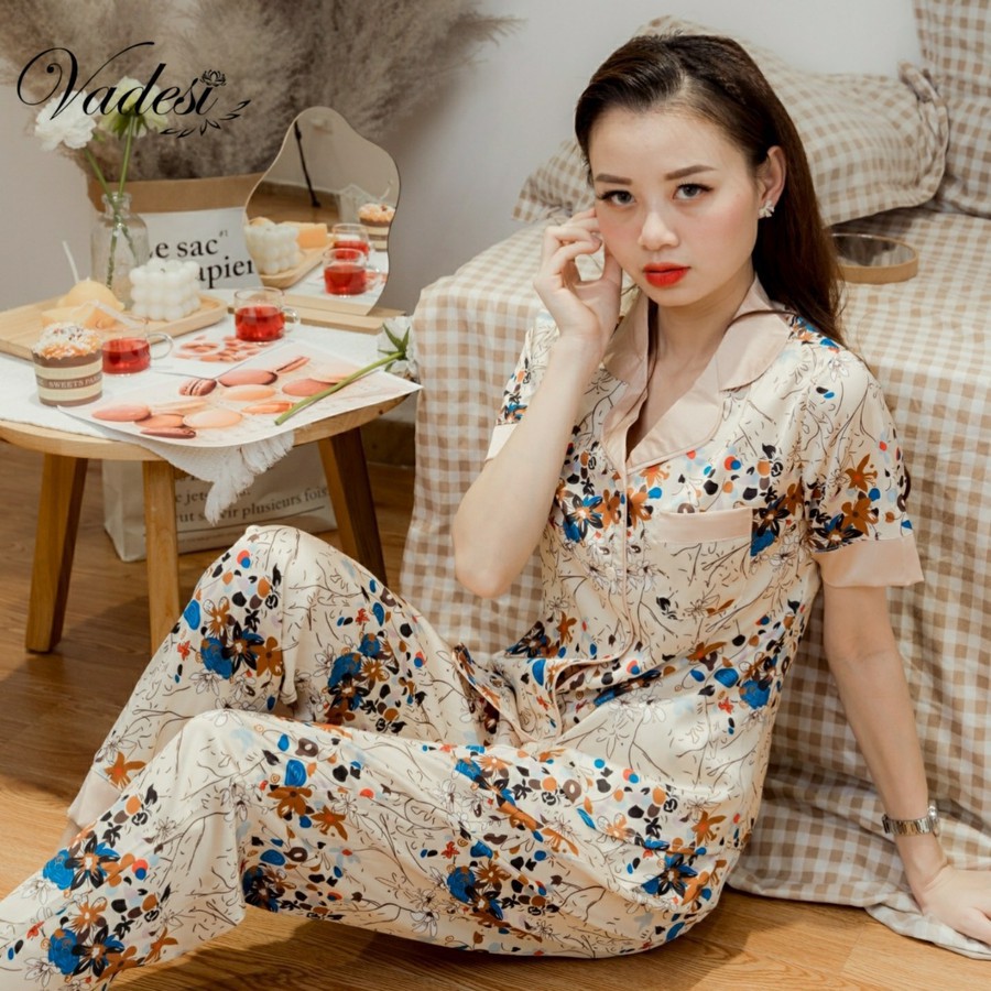 [Chính Hãng] Pijama Lụa Cao Cấp, Đồ Bộ Họa Tiết Trang Nhã, Đồ Ngủ Đẹp, Bộ Mặc Nhà Vadesi - Thời Trang Nữ