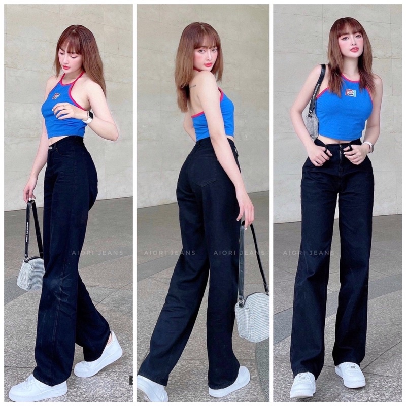 [Mã SRAPR8703 giảm 50% tối đa 20k đơn 0Đ] Quần Jean Nữ Aiori Ống Rộng Lưng Cao Trơn Màu Đen Jeans Cạp Cao_AJ3099 | BigBuy360 - bigbuy360.vn