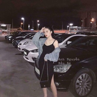 Váy body 2 dây đen xẻ đùi