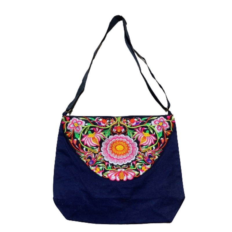 Túi đeo chéo thêu hoa 2 ngăn