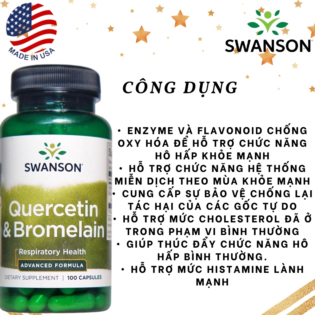 Hỗ trợ hệ thống miễn dịch chống lão hoá - Viên uống Quercetin Bromelain Swanson 100mg