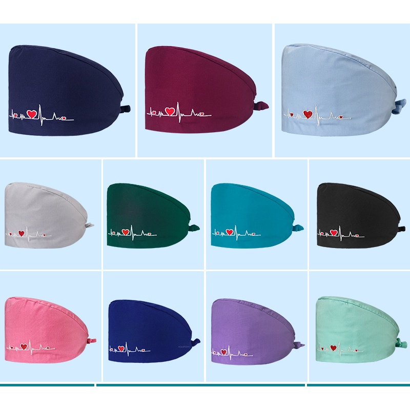 Nút tim Dòng mũ phẫu thuật bác sĩ mũ y tá Unisex scrub caps Heart Shape cap Operating Room medical Beauty Salon adjustable Mũ in hoạt hình