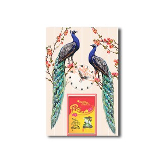 Đồng hồ tranh lịch tết khổng tước hoa đào DHL171103