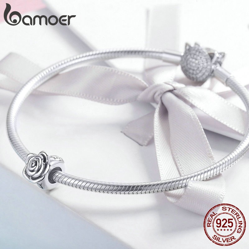 Phụ Kiện Trang Sức Bamoer SCC1101 Bạc 925 Hình Hoa Hồng Cho Vòng Tay