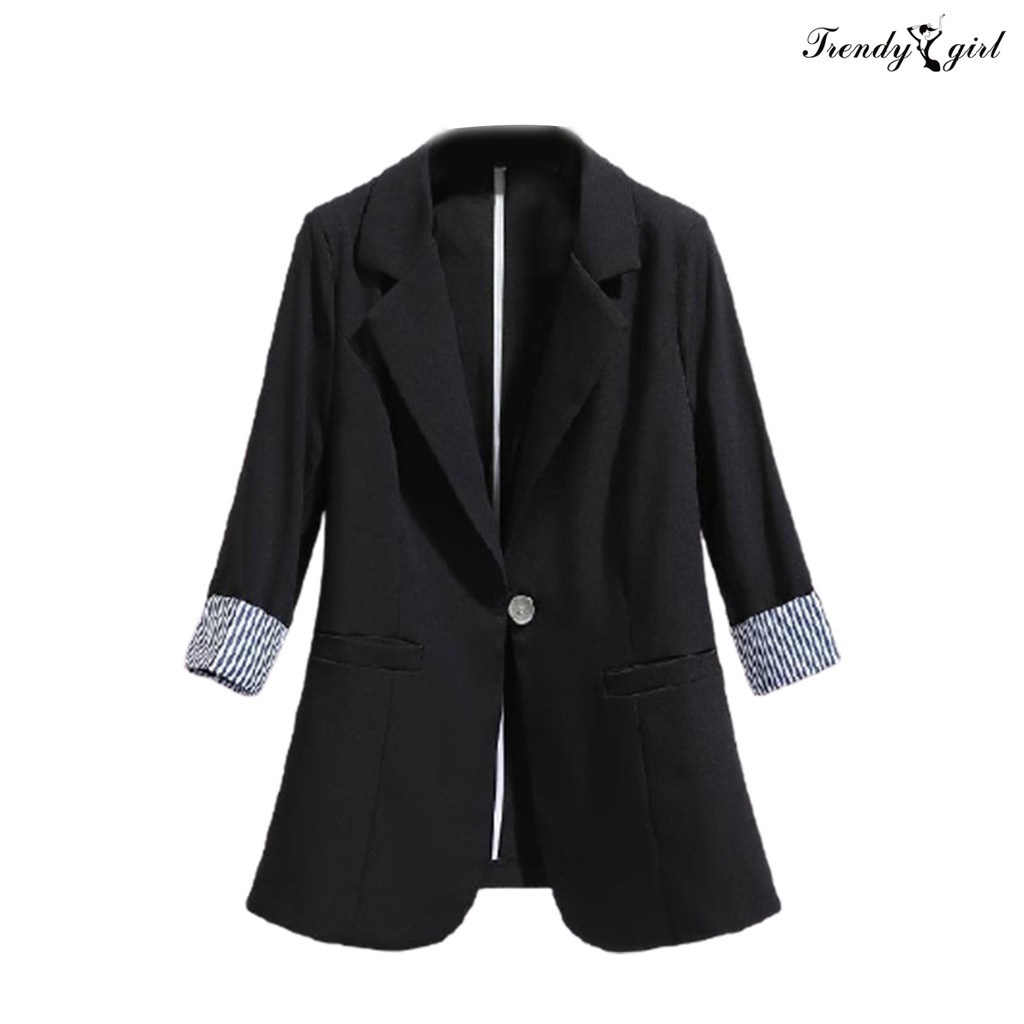 Áo Khoác Blazer Tay 3 / 4 Hoạ Tiết Kẻ Sọc Thời Trang Công Sở