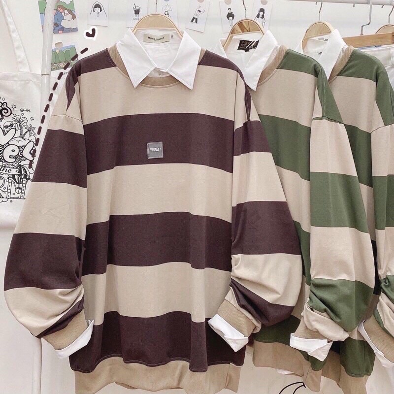  Áo Sweater Kẻ Sọc Ngang Nhiều Màu Ulzzang Phong Cách Hàn Quốc Xinh Xắn Hot Hit