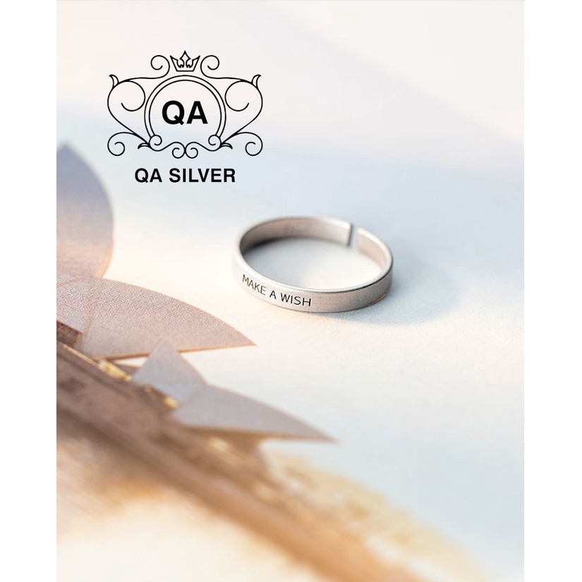 Nhẫn bạc 925 khắc chữ MAKE A WISH form nhỏ ngón út S925 LETTER Silver Ring QA SILVER RI210701