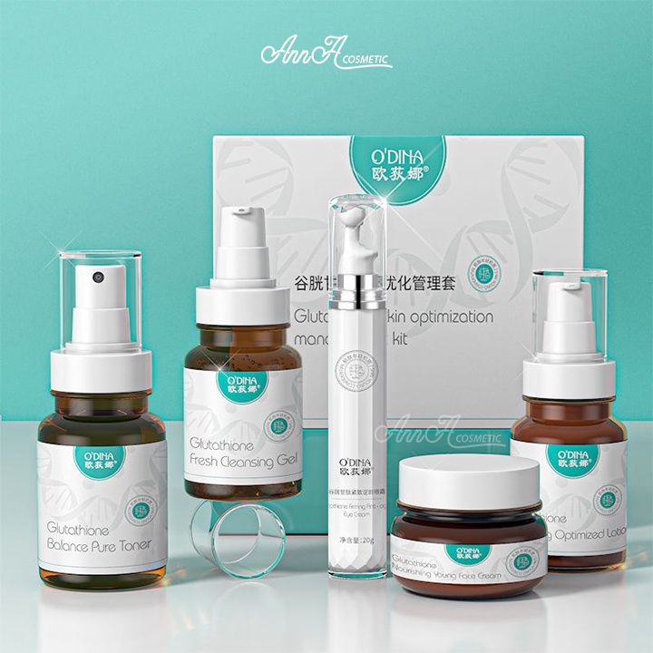 Bộ skincare chăm sóc da mặt dưỡng trắng da glutathione oDINA, bộ mỹ phẩm nội địa trung dưỡng âm chống lão hoá Set 5 Món