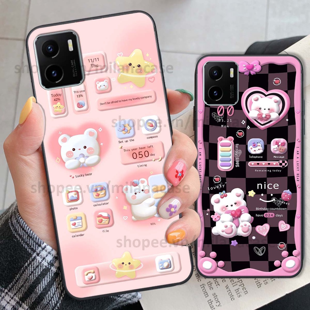 Ốp Vivo Y15s hình đồng hồ icon gấu mèo cute cực dễ thương ngộ nghĩnh