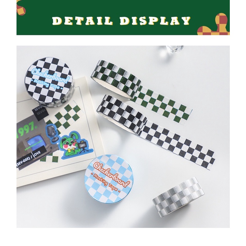 Checkerboard masking tape, washi tape caro hoạ tiết bàn cờ hot trend
