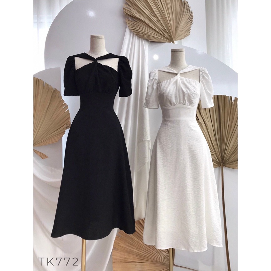 Đầm xoắn ngực dáng dài, có tay basic mặc đầm Tết siêu xinh nha , size SML, hàng thiết kế