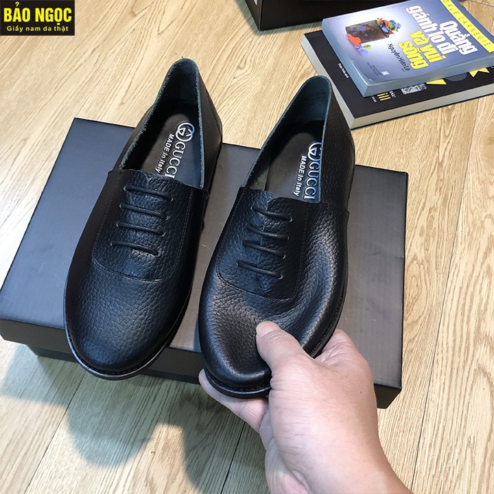 Giày Da Nam Da Bò 100%, Bảo Hành 12 Tháng, Đế Cao Su Đúc - Mã K51 Đen