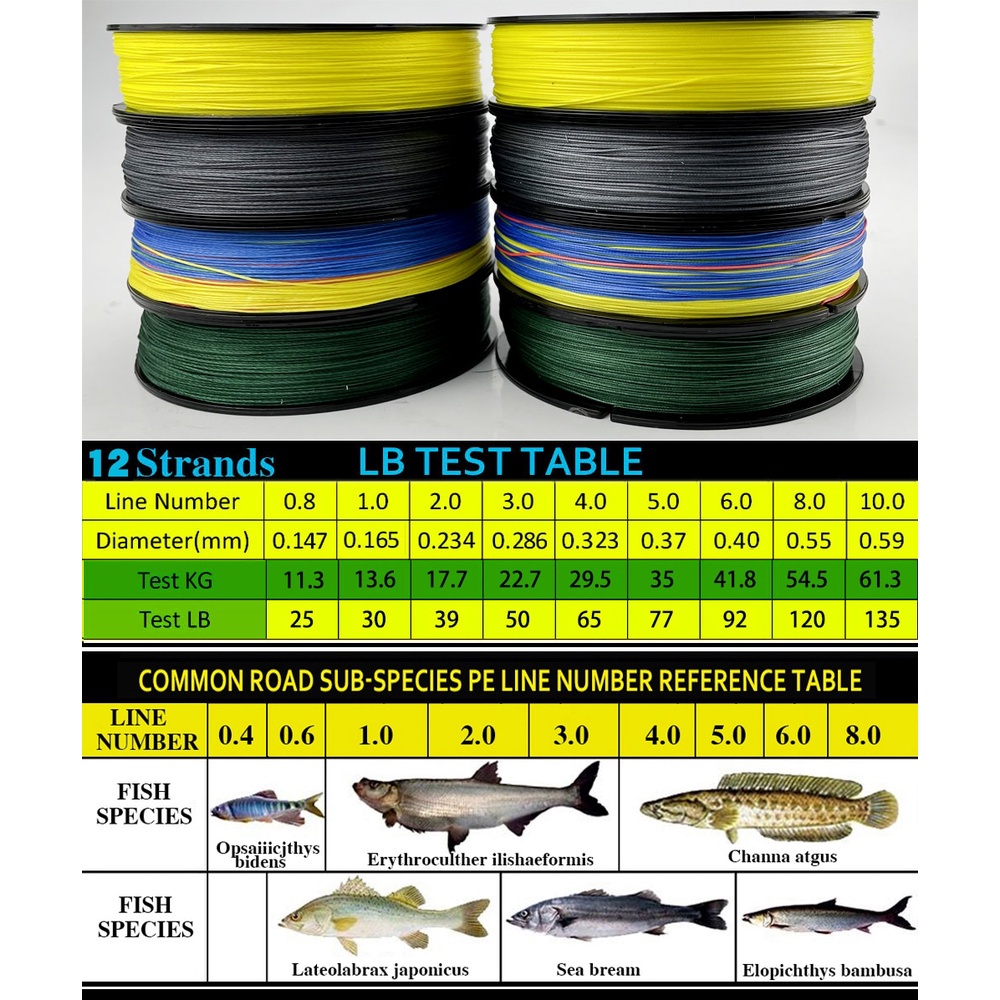 Cuộn Dây Câu Cá Bện Sợi pe 500m 300m 100m 12 Sợi 25-92lb