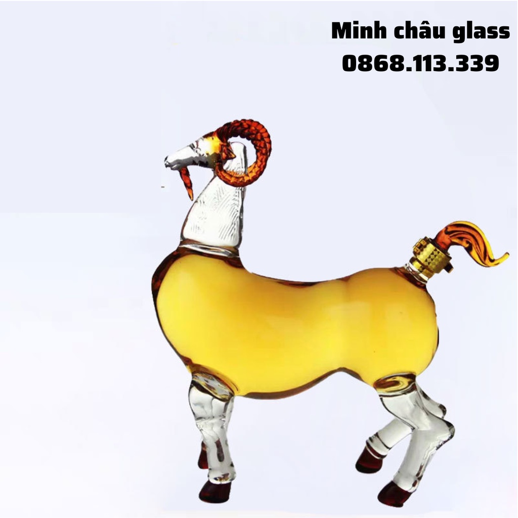 Bình Thủy Tinh Đựng Rượu cao cấp 12 con giáp 1000ml mẫu con dê mẫu mùi vỏ chai ngâm rượu 12 con giáp sang trọng dùng quà